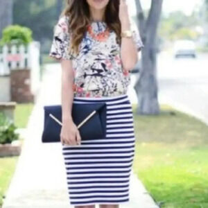 TALBOTS Straight 16W Navy/White striped‎ Pencil Skirt